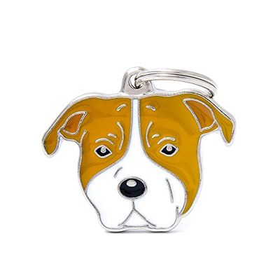 MyFamily Hond Medaille Gemaakt In Italië, Staffordshire Terrier En Brown Terrier, Hondenplaat, Email Metal, Friends Collectie, 39x32 mm