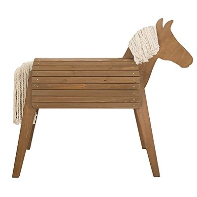 roba Cheval d'Équitation en Bois Massif pour Enfants - Résiste aux Intempéries - Hauteur d'Assise 89 cm - Cheval de Voltige pour Garçons et Filles dès 3 Ans - Teinté Teck