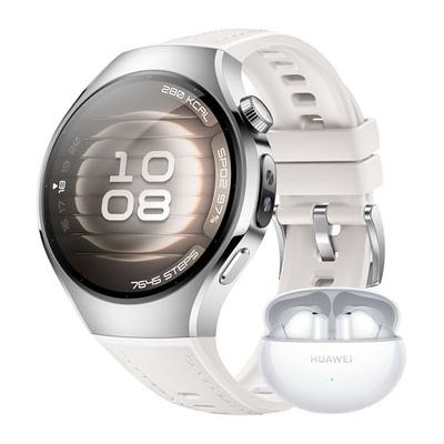HUAWEI Watch 5, 42mm Smartwatches, + FreeBuds 6i Blanco, Multi-Sensor Revolucionario X-Tap, SpO2 con la Yema del Dedo, Health Glance, Pago NFC, ECG, HRV, eSIM, Blanco