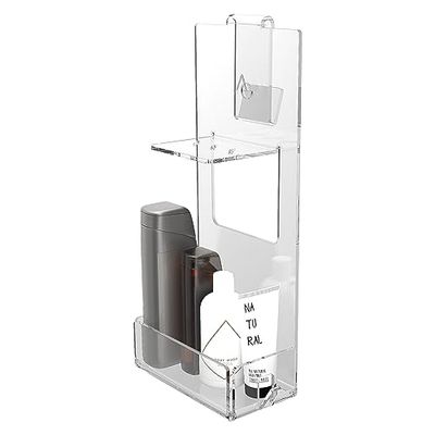 Agplex Porta Sapone Per Doccia in vetro acrilico plexig. Con Porta Asciugamani -Mensola Per Doccia - Misure in cm 24x20xh45 (Con Mensolina, Spessore da 16 a 25mm)