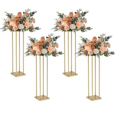 Vincidern 4 Stuks Bruiloft Bloem Stand Centerpieces voor Bloemstuk, 31.5 inch Hoge Metalen Bloem Vaas Stand voor Bruiloft, Feest, Evenementen Receptie Tafel Decor, Gouden Rechthoekige Bloem Display