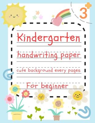 Premium, kindergarten, Preschool Pre-handwriting practice paper with cute background every pages: For beginners, lined paper with dotted midline, large size 8.5"*11"