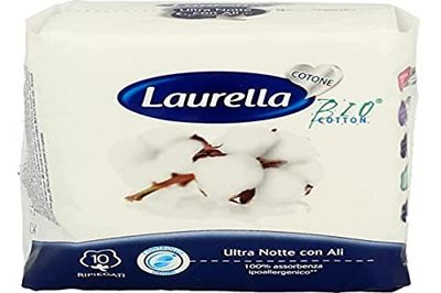 Laurella - Absorbentes Ultra Alas Noche Algodón, 10 unidades