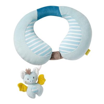 Fehn 065282 Nackenstütze Fledermaus – Nackenkissen mit kleinem Rasseltier für Babys und Kleinkinder ab 6+ Monaten – Maße: 24 x 20 cm