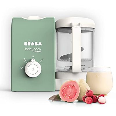 BEABA, Babycook Express, Robot Bebé 4 en 1 Batidora de cocina, cocción Express 15 min, mezcla a medida, cocción al vapor suave y saludable, descongelación, textura homogénea, capacidad 1250 ml, Verde