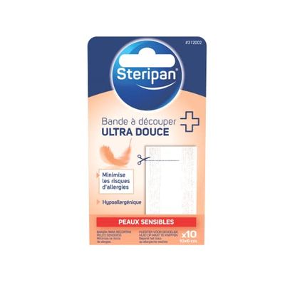 Steripan - Bande à Découper Ultra-Douce - Peaux Sensibles - Micro-Aéré - Support Non-Tissé - 10 x 6 cm - x10