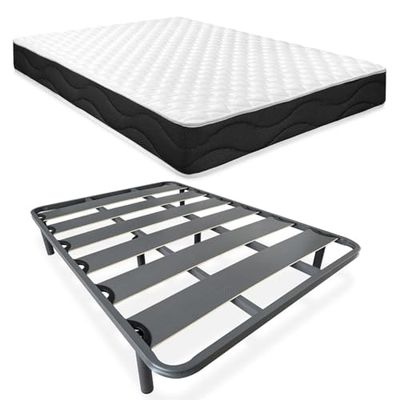Homey Sleep Pro Lit Complet avec Matelas réversible + sommier à Lattes renforcées avec 6 Pieds cylindriques métalliques filetés, 135 x 190 cm