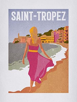 Komar Quadro da parete Vintage Travel Saint-Tropez – Dimensioni: 30 x 40 cm – Poster stampa artistica decorazione soggiorno camera da letto