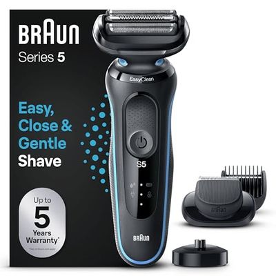 Braun Series 5 51-M4500cs Elektrisch Scheerapparaat Voor Mannen Met EasyClick Baardtrimmeropzetstuk, Oplaadstandaard, EasyClean, Wet & Dry, Oplaadbaar, Draadloos Scheerapparaat, Munt