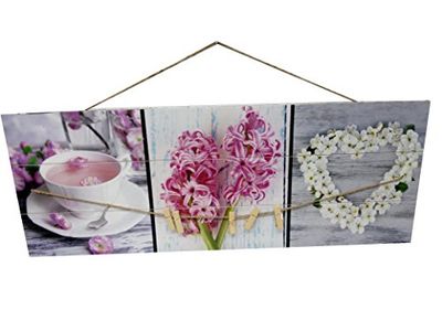 DRW Fotolijst met knijpers in romantische stijl met bloemen, 30 x 80 cm