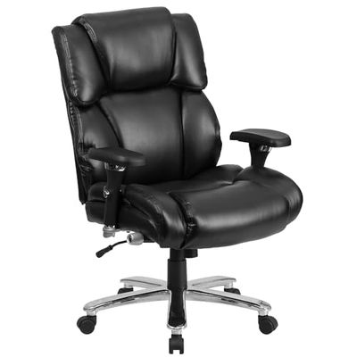 Flash Meubilair HERCULES Serie Intensief gebruik Groot en hoog gewaardeerd Executive Draaibare stoel met Lumbar knop hedendaags 85.09 x 66.040000000000006 x 45.72 cm Zwart leder