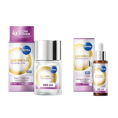 NIVEA Luminous Glow Power Duo – Luminous 630 Instant Skin Glow Daily Liquid Exfoliant 100ml + Luminous 630 Even Glow Serum with Thiamidol and Niacinamide 30ml, Ideal Hyperpigmentation Treatment