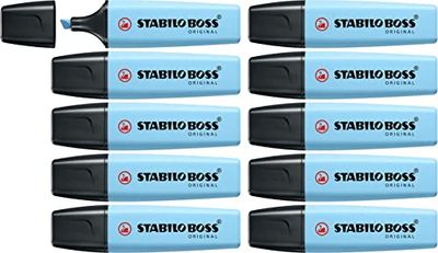 STABILO 70/112 Tekstmarkeerstift - BOSS ORIGINAL Pastel - 10 stuks - luchtig blauw, hemelsblauw