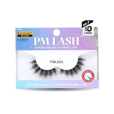 CATTITUDE 5D AM/PM False Eyelashes - Soft Glam, Round, Spaced-Out Style, Soft Faux Mink & Ultra Lightweight, Invisible Clear Band, Easy to Apply, Reusable, Natural Everyday Evening Look, Cruelty Free