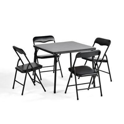 HOMYLIN Lot de 5 Tables Pliantes et chaises pour Enfants, Ensemble d'activités Portables et légères, 4 chaises Noires (29 x 27 x 53 cm) et Table Bleue (61 x 61 x 51 cm), Noir