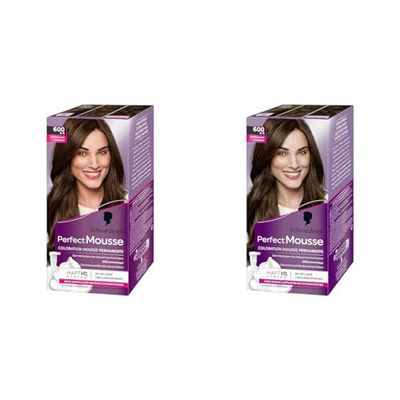 Schwarzkopf - Perfect Mousse - Coloration Cheveux - Mousse Permanente sans Ammoniaque - Masque Soin 96% d'ingrédients d'origine naturelle - Châtain Clair 600, 1 Unité (Lot de 2)