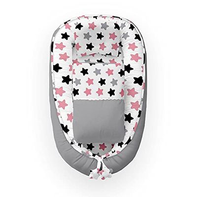 Kospu babynest con cuscino e coperta per neonati, 100% cotone, imbottitura in schiuma di poliestere e perline in silicone, paracolpi 90 x 70 cm