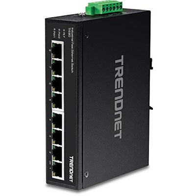 TRENDnet 8-Port Industrial Unmanaged Fast Ethernet DIN-Rail Switch, TI-E80, 8 x Fast Ethernet Ports, 1.6 Gbps Switching Capacity, 8 Port Network Fast Ethernet Switch, IP30 Metal Switch