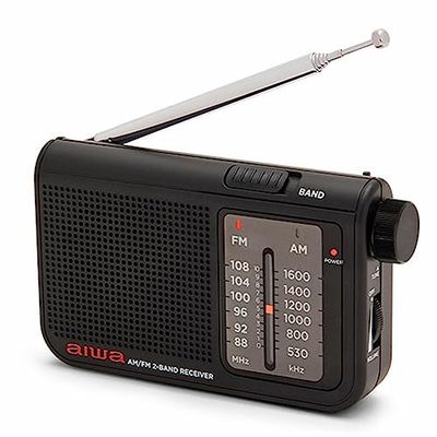 Aiwa Radio AM/FM de poche RS-55/BK avec entrée Heasphone et écouteurs stéréo en métal Noir