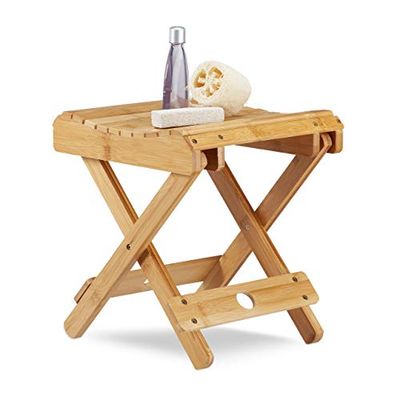 Relaxdays Banqueta baixo dobrável decorativo, bambu, bege, 31,5 x 27,5 x 28,5 cm