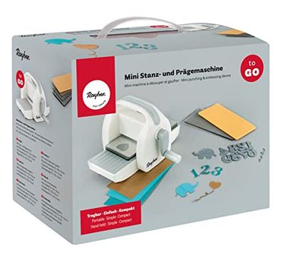 Rayher 60999000 Mini perfuradora TO GO, leve, compacta e gerenciável, para corte e relevo, adequada para levar de férias, 19 x 9,5 x 13 cm