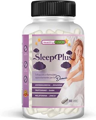 Healthy Fusion Sleep Plus Donna | Melatonina con Triptofano, Zinco, Ashwagandha | Favorisce il sonno e la regolazione ormonale | Contrasta insonnia, stress e ansia | Formula naturale | 60 capsule