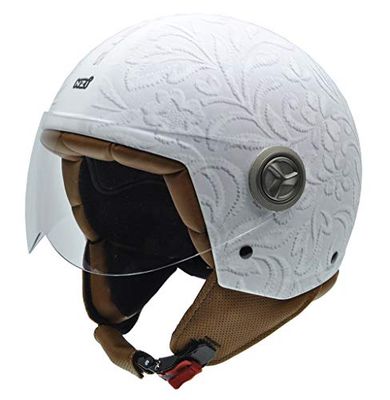 NZI 3D Vintage II Brocado White capacete de motociclo, fotografia tecido com rocado branco, S