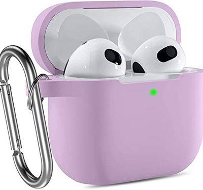 beschermhoes compatibel met airpods 3 siliconen case voor airpods 3e generatie schokbestendig voor airpods 3e generatie with keychain light violet