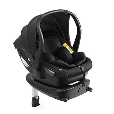 Hauck i-Size Babyzitje met Isofix Station Drive N Care Set - Autozitje vanaf de geboorte goedgekeurd volgens UN ECE R129-03, voor baby's met lichaamslengte van 40 tot 87 cm, incl. stoelverkleiner (zwart)