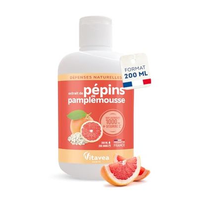 Vitavea - Extrait de Pépins de Pamplemousse + Vitamine C - Booste les défenses naturelles - Forte concentration en bioflavonoïdes - Immunité - 200 ml - 200 jours - Fabriqué en France