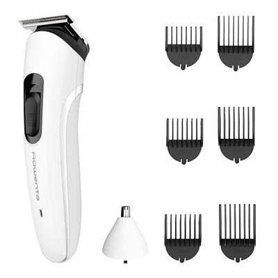 Rowenta Trim & Style 8 in 1, Regolabarba Multifunzione da Uomo, Lame Autoaffilanti in Acciaio Inox, 6 Pettini Fissi, Accessorio Naso e Orecchie, TN8934E0