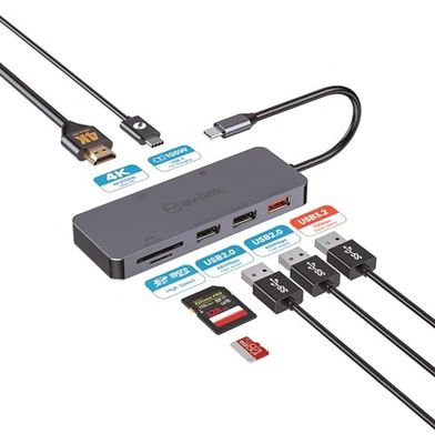 AV:Link | 7-Port USB 3.2 Type-C Multi-Hub Versatile Connectivity for Laptops & Devices. 4K HDMI, 100W PD, Fast Data Transfer, Plug & Play, Sleek Design