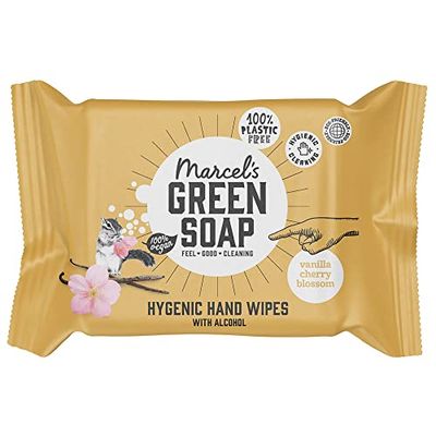 Marcel's Green Soap Hygienic Wet Wipes for Hands Pack of 15 - Vanilla & Cherry Blossom - Plant Based - Environmentally Friendly