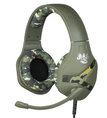 Konix Mythics Casque Gaming Filaire Nemesis PS4, PS5, Switch et Xbox - Microphone - Câble 1,5 m - Prise Jack 3,5 mm - Motif Camouflage Vert Kaki