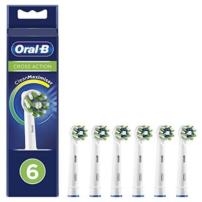 Oral-B Cross Action - Cabezal de cepillo de dientes eléctrico con tecnología CleanMaximiser, cerdas anguladas para extracción de placas más profundas, paquete de 6 unidades, color blanco