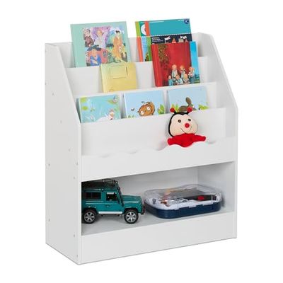 Relaxdays Children's Bookshelf, HWD: 80 x 70 x 30 cm, 5 Open Compartments, Storage Shelves for Books & Toys, White, Fibreboard