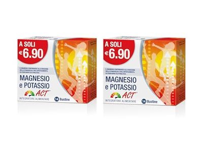 Magnesio Potassio Act, Integratore alimentare a base di Magnesio, Potassio e Vitamina C al Gusto Agrumi - 1 Confezione Bipack da 28 Bustine