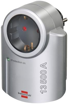 Brennenstuhl Primeiro-Line adaptador tomada com proteção contra picos de tensão até 13,500 A (protetor sobretensão, adaptador para tomada de terra, tomada de proteção) prateado/preto