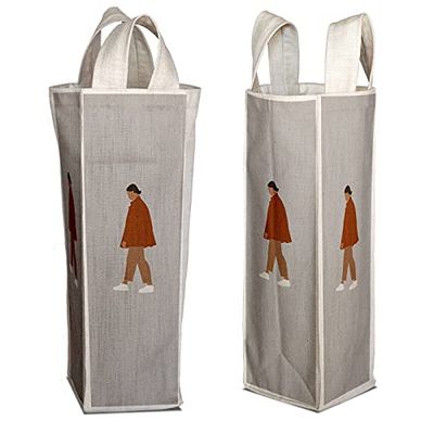 Bonamaison Bolsa de Vino de Lona de algodón Impresa digitalmente, Bolsa de Botella, Tapas de Botella de Vino, Bolsa de Soporte de Vino, tamaño: 16,5 x 31,5 x 7,5 cm