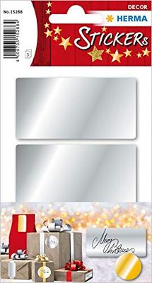 HERMA 15288 zilveren etiketten (34 x 67 mm, 3 velles, papier) zelfklevend, permanente klevende zilveren stickers voor kerstmis, 9 stickers, zilver