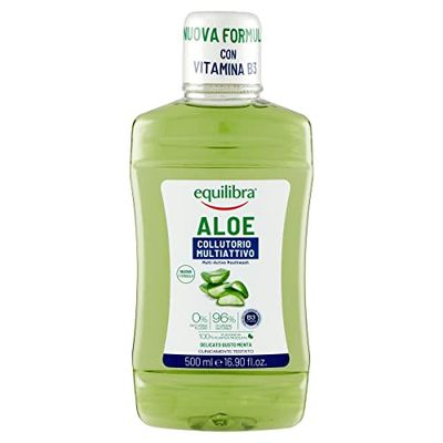 equilibra Igiene Dentale, Aloe Collutorio Multiattivo, Collutorio a Base di Aloe Vera dal Delicato Gusto Menta, Xilitolo e Mentolo per un Alito Fresco, Aiuta a Proteggere da Carie e Tartaro, 500 ml