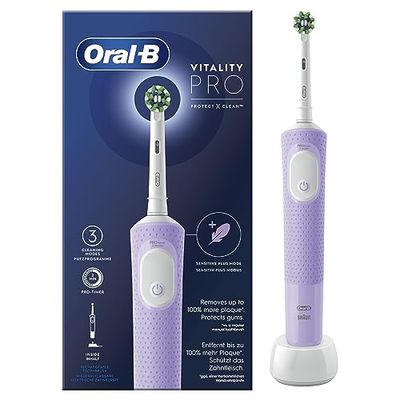 Oral-B Spazzolino Elettrico Ricaricabile Vitality Pro, 3 Modalità di Spazzolamento, Batteria a Lunga Durata, 1 Testina e 1 Spazzolino, Viola, Idea Regalo