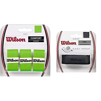 Wilson PRO Wrz470810 Overgrip, 3 Pezzi, Verde & Grip Wrz4202Bk Impugnatura Sublime Grip, Grip Base, Unisex, Nero, 1 Unitã