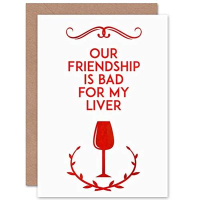 Wee Blue Coo Friend Wine Bad Liver Funny Art Gift Sealed Greeting Card Plus Envelope Blank inside