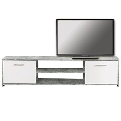 Forte Paco Meuble TV avec 2 Portes, matériau en Bois, Aspect béton Gris Clair/Blanc, 38 x 160 x 42 cm