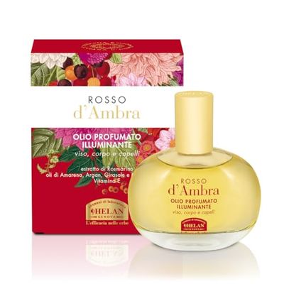 Helan, Amber Red - Scented Illuminating Hair, Face and Body Oil Spray with Rosemary Hair Oil, Vitamin E and Sweet Almond Oil, Nourishing Hair Face Body Oil, 50 ml