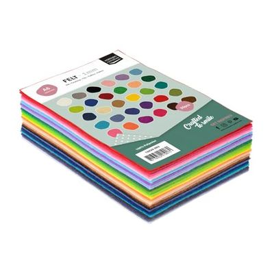 Vaessen Creative 10429-003 Feutrine A6 100% Polyester, 30 Feuilles Plusieurs Couleurs, Multicolor, 10x15 cm, 1 mm d'espesor