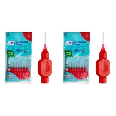 TePe Brossettes interdentaires Original - Nettoyage facile des espaces interdentaires - 1 x 8 brossettes - Diamètre 0,5mm - Rouge (Lot de 2)
