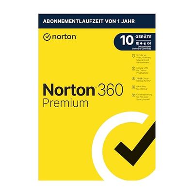 Norton 360 Premium 2021 | 10 Geräte | Antivirus | Unlimited Secure VPN & Passwort-Manager | 1 Jahr | PC/Mac/Android/iOS | Aktivierungscode in Originalverpackung