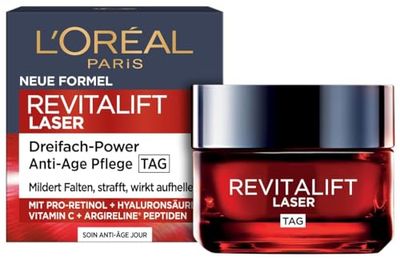 L'Oréal Paris Day Care, Firming and Plumping Anti-Ageing Face Care with Triple Effect, with Hyaluronic Acid, Vitamin C and Pro-Retinol, Revitalift Laser X3, 50 ml